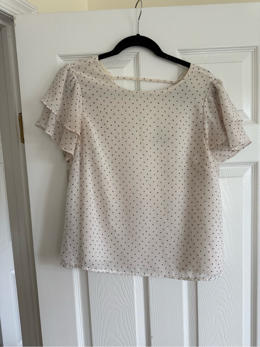 Cream Polka Dot Ruffle Sleeve Blouse